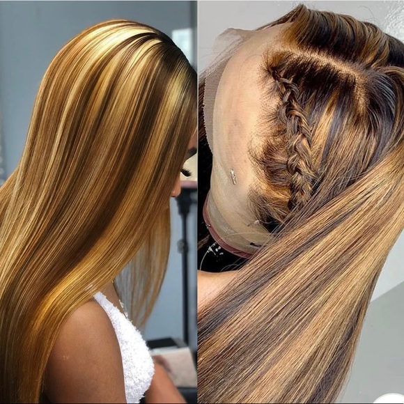 Ombré Honey Blonde Highlight Invisible Lace Front Wig 18” - Picture 2 of 8